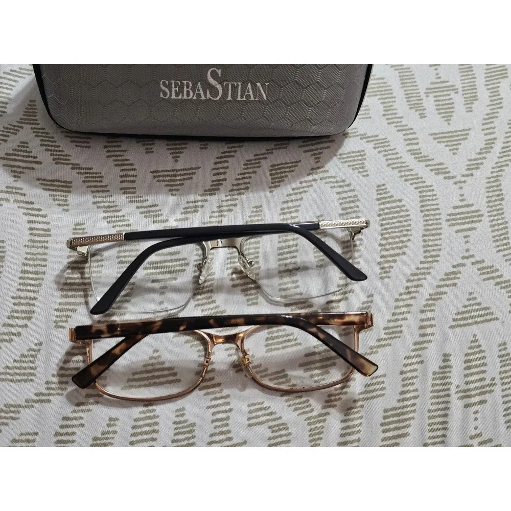 Sebastian Eyewear Bundle 2 Pairs Rose Gold Tortoise & Gunmetal Semi Rimless Case